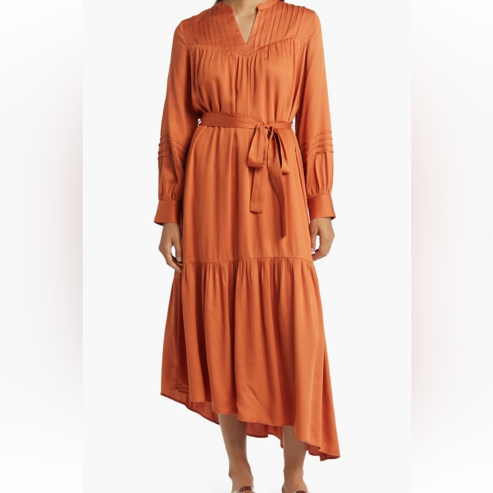 Tie Waist Long Sleeve Asymmetrical Dress